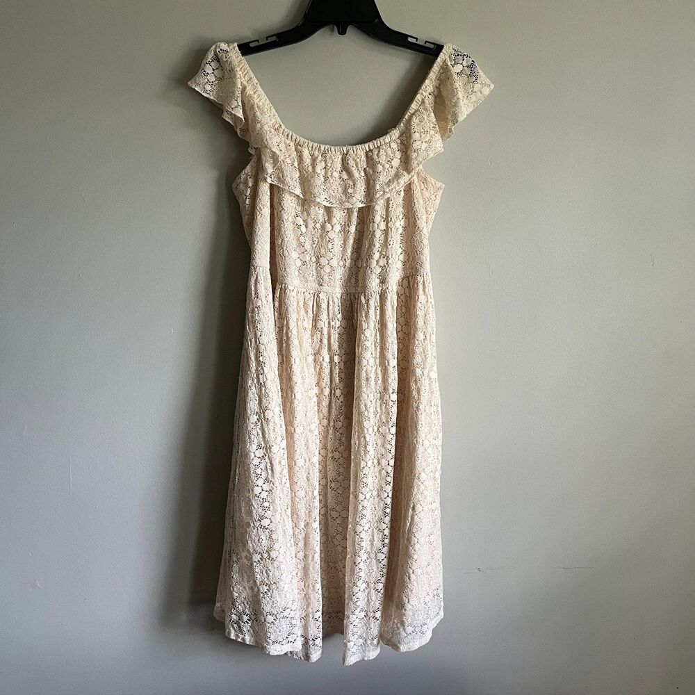 Torrid Floral Lace Off-The-Shoulder Dress Size 1 Ivory Ruffle Sleeve